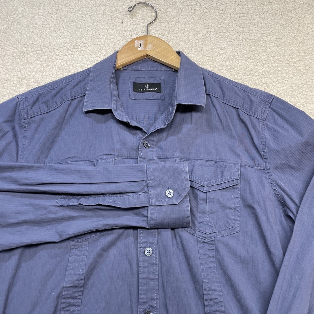7 Diamonds Button Down Shirt Mens M Blue Purple Premium Textured Long Sleeve